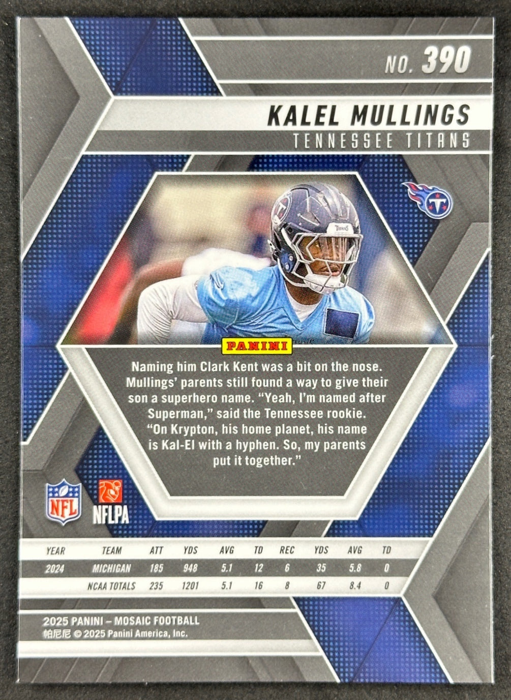 Kalel Mullings 2025 Mosaic Rookies Titans Sports Trading Card