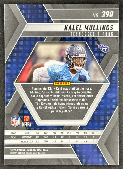 Kalel Mullings 2025 Mosaic Rookies Titans Sports Trading Card