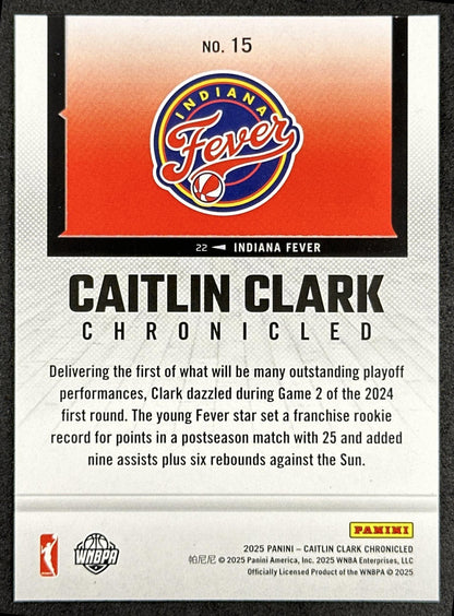 Caitlin Clark 2025 Panini Chronicled WNBA Red Holo Fever 15 Indiana Fever