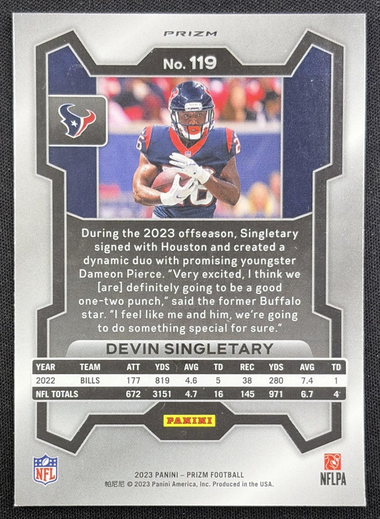Devin Singletary 2023 Panini Prizm Green Wave Texans