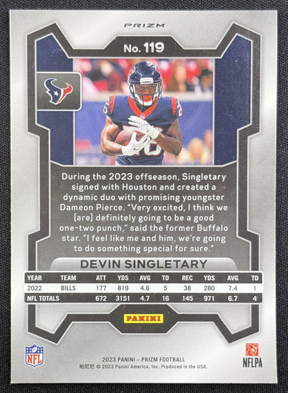 Devin Singletary 2023 Panini Prizm Green Wave Texans