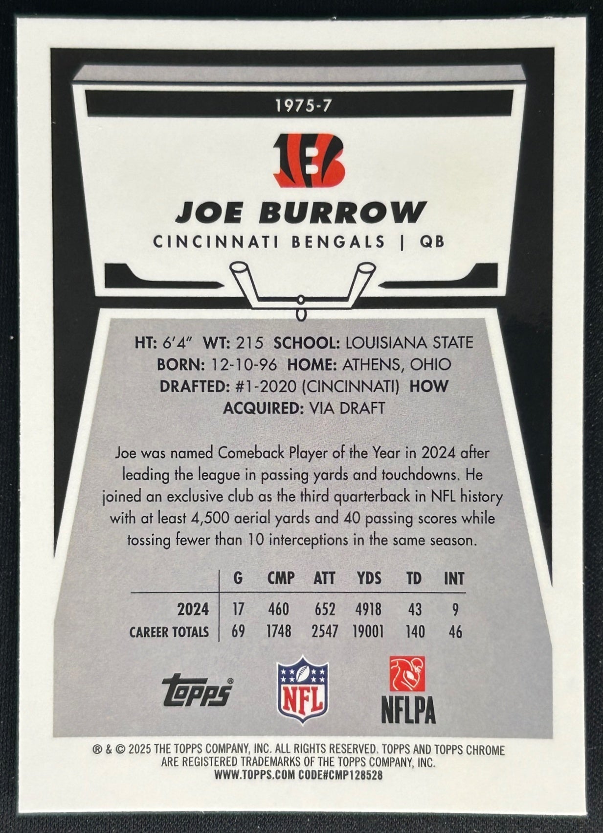 Joe Burrow 2025 Topps Chrome 1975 Bengals Sports Trading Cards