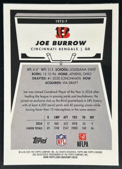 Joe Burrow 2025 Topps Chrome 1975 Bengals Sports Trading Cards