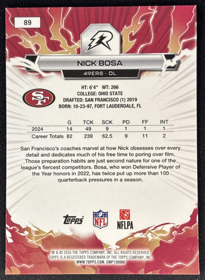 Nick Bosa 2025 Topps Resurgence Sky Blue and Pink Shock Refractor 49ers San Francisco 49ers Sports Trading Cards