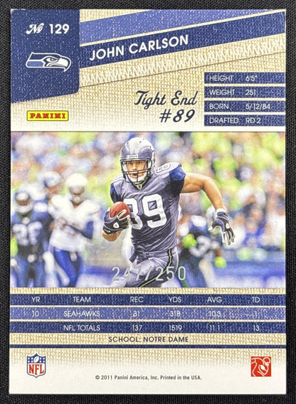 John Carlson 2011 Panini Threads Silver /250 Seahawks