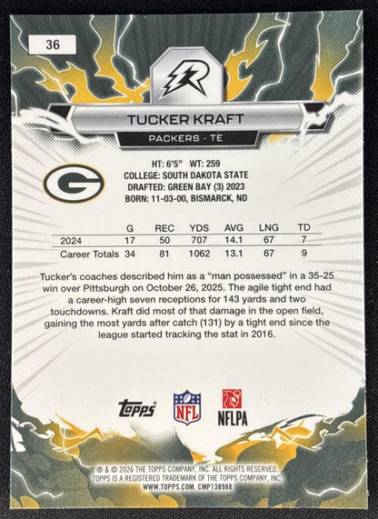 Tucker Kraft 2025 Topps Resurgence Packers Green Bay Packers back
