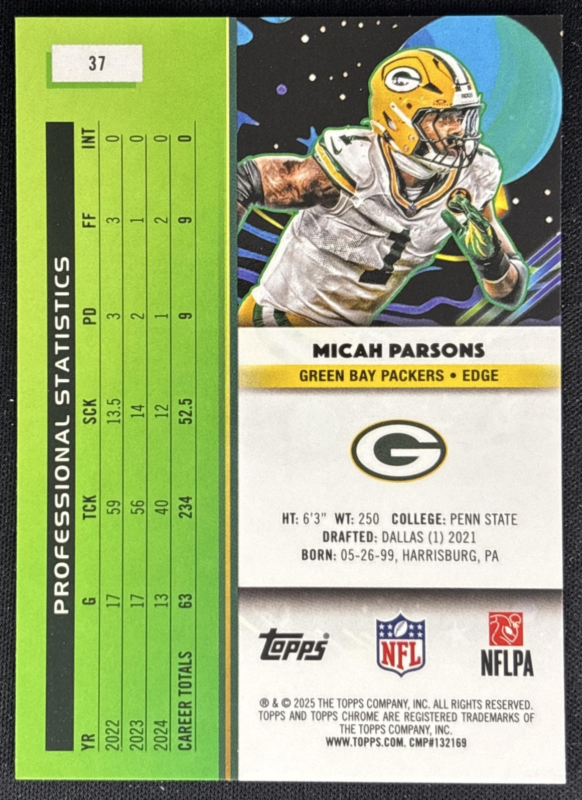Micah Parsons 2025 Topps Cosmic Chrome Packers back