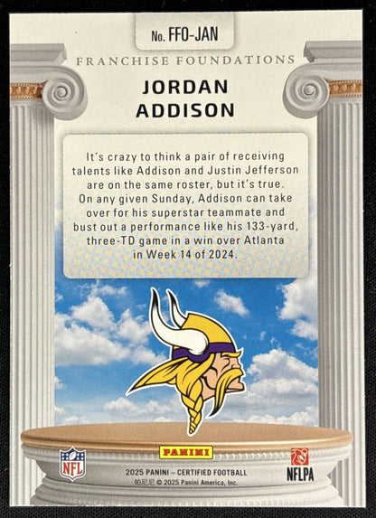 Jordan Addison 2025 Certified Franchise Foundations Mirror Purple /299