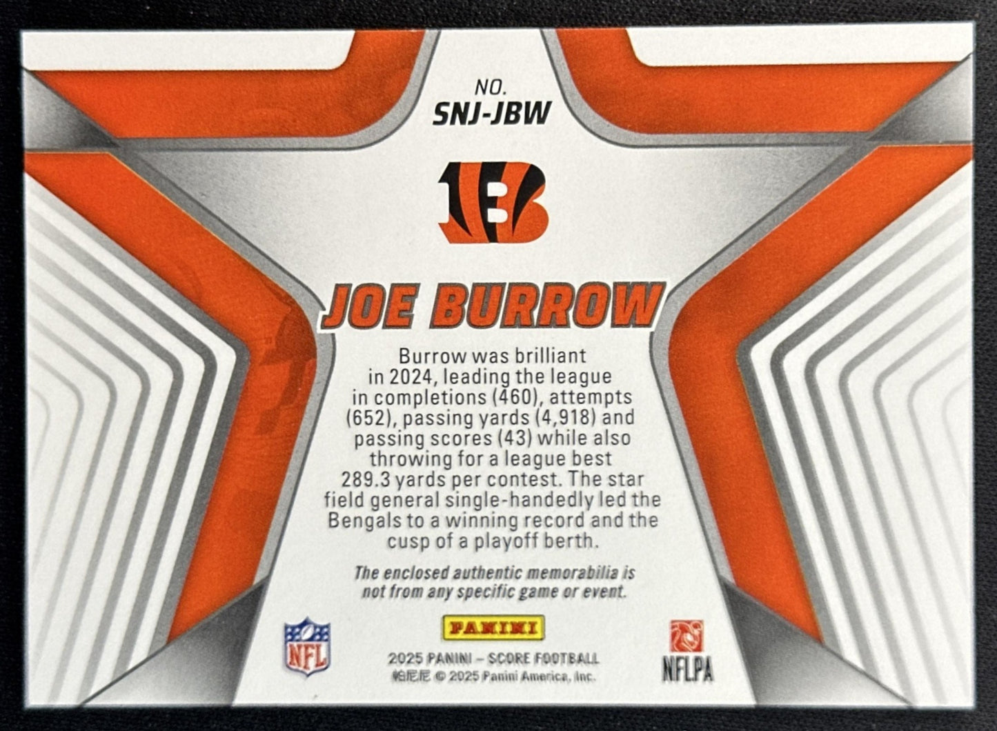 Joe Burrow 2025 Panini Score Stars of the NFL Jersey Bengals
