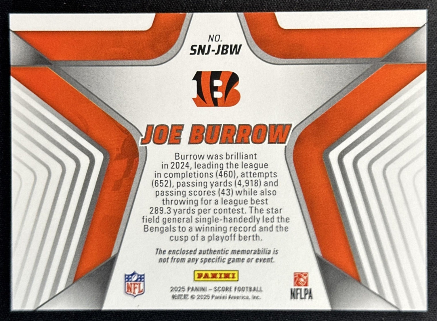 Joe Burrow 2025 Panini Score Stars of the NFL Jersey Bengals
