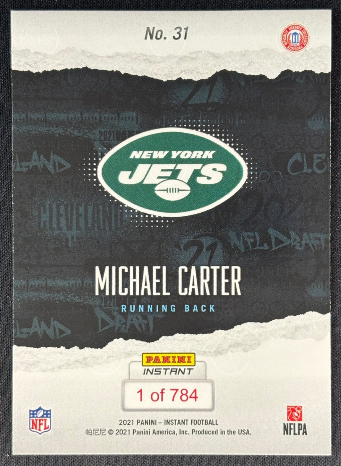 Michael Carter 2021 Instant NFL Draft Night Jets Sports Trading Card
