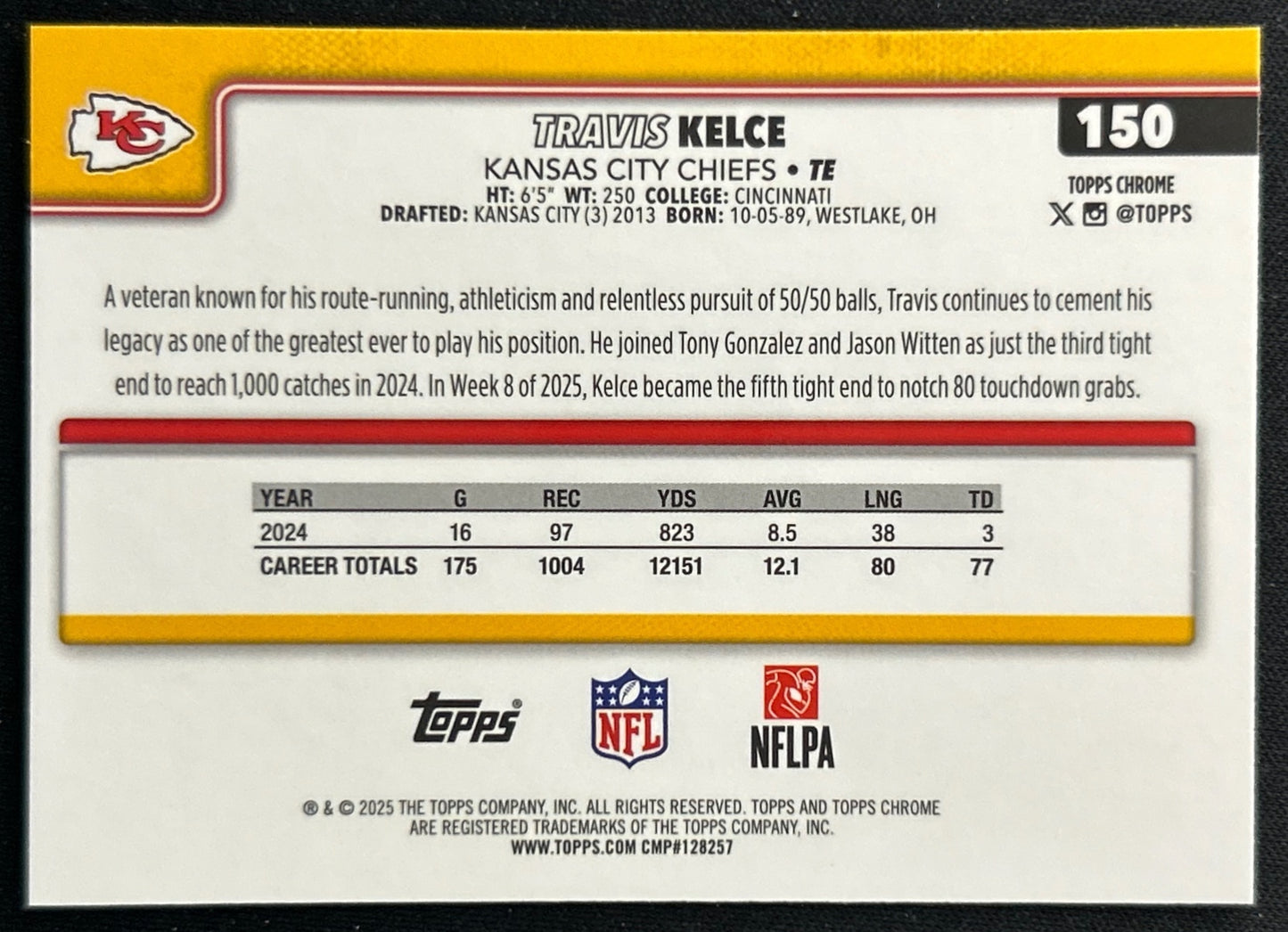 Travis Kelce 2025 Topps Chrome Chiefs Sports Trading Cards