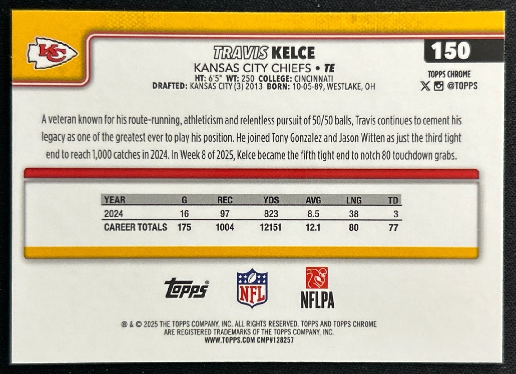 Travis Kelce 2025 Topps Chrome Chiefs Sports Trading Cards