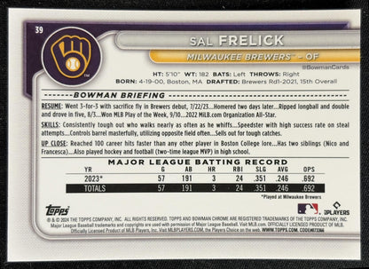 Sal Frelick 2024 Bowman Mega Box Mojo Refractor Brewers back