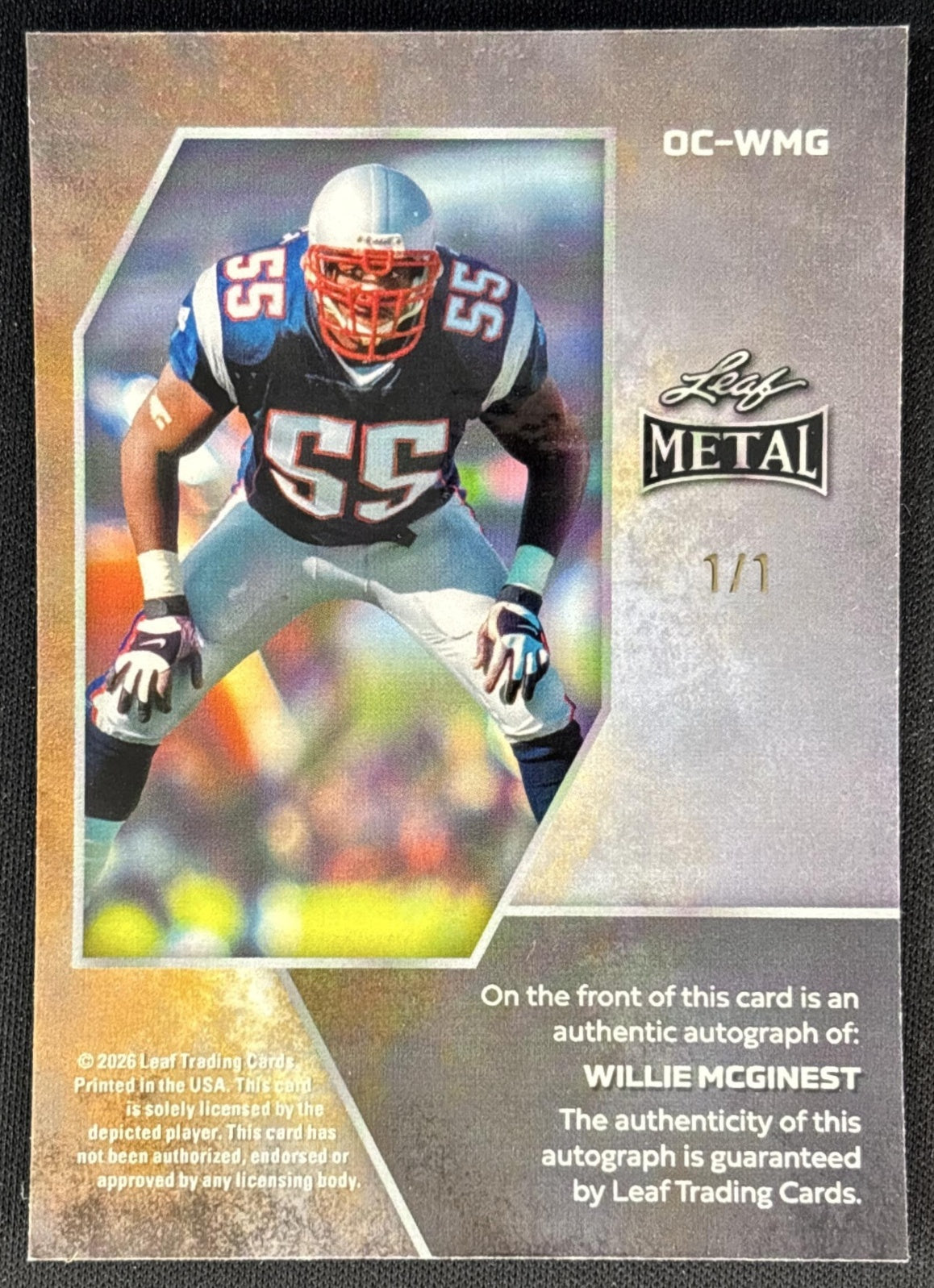 Willie McGinest 2026 Leaf Metal Auto 1/1 Patriots back