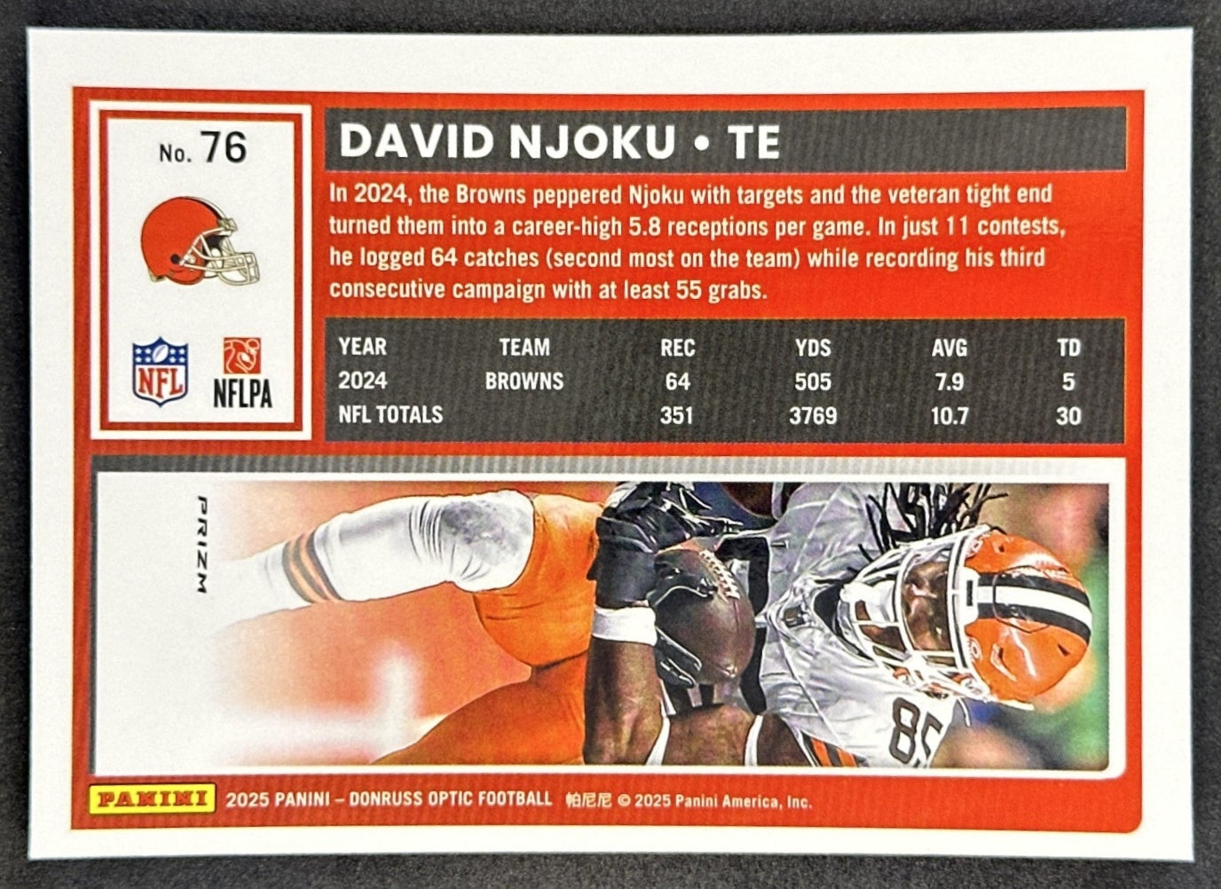 David Njoku 2025 Panini Donruss Optic Stars Prizm Browns Sports Trading Cards