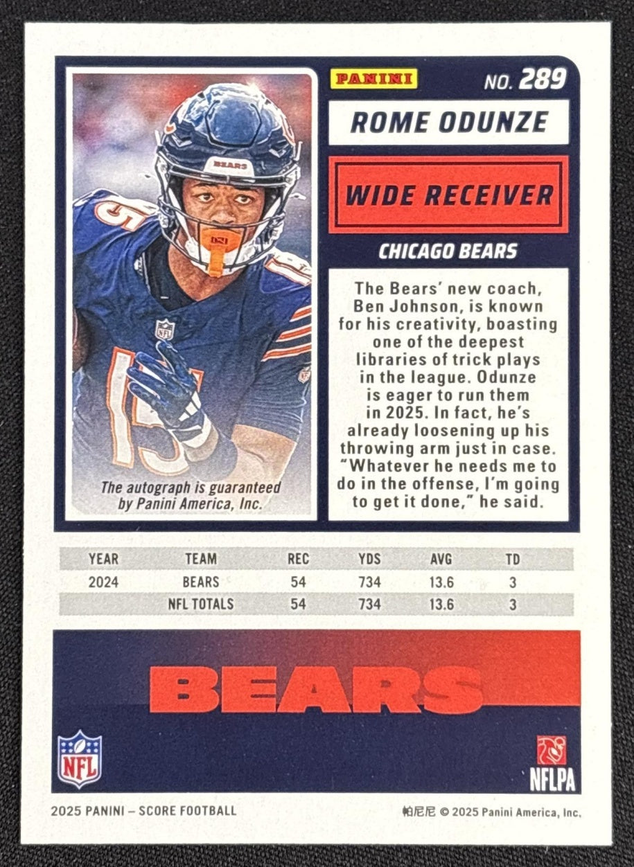 Rome Odunze 2025 Panini Score Signatures Bears Sports Trading Cards