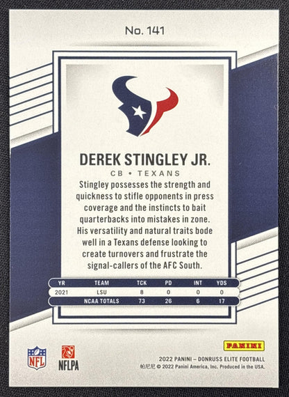 Derek Stingley Jr. 2022 Panini Donruss Elite Yellow /75 Texans
