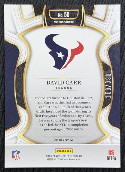 David Carr 2025 Panini Select Concourse Tri-Color Prizm /399 Texans back