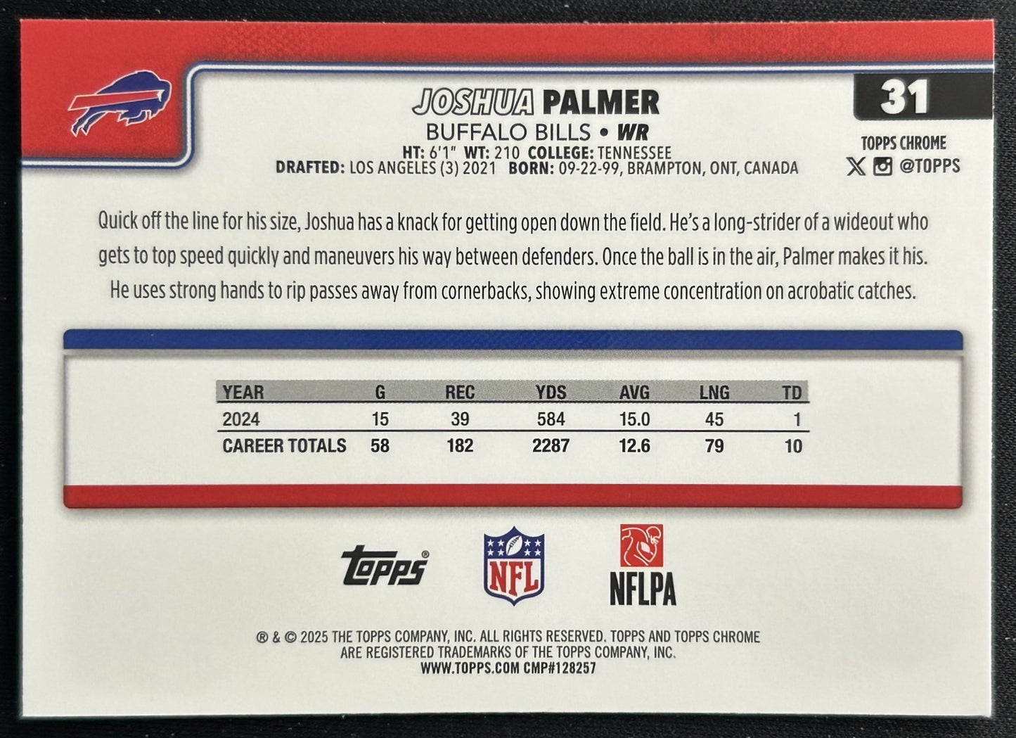 Joshua Palmer 2025 Topps Chrome Bills