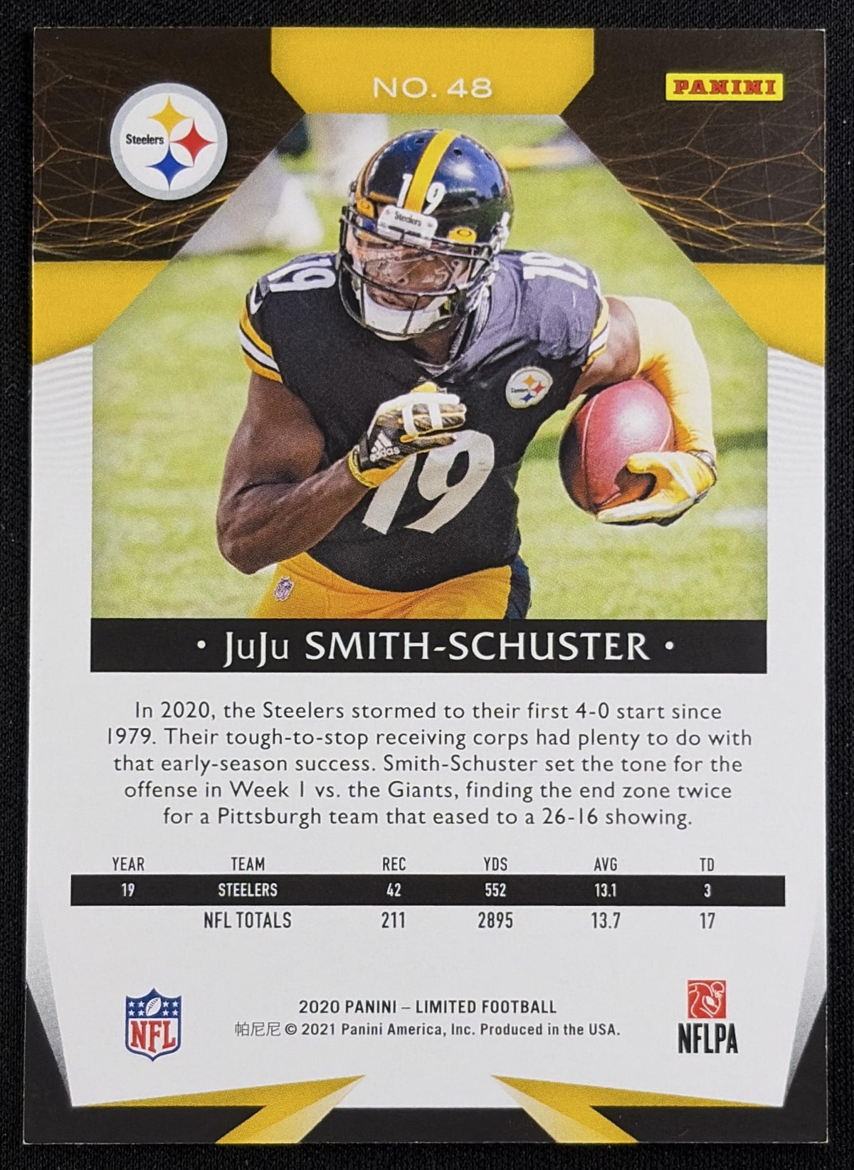 JuJu Smith-Schuster 2020 Panini Limited Gold Spotlight /75 Steelers Pittsburgh Steelers Sports Trading Card
