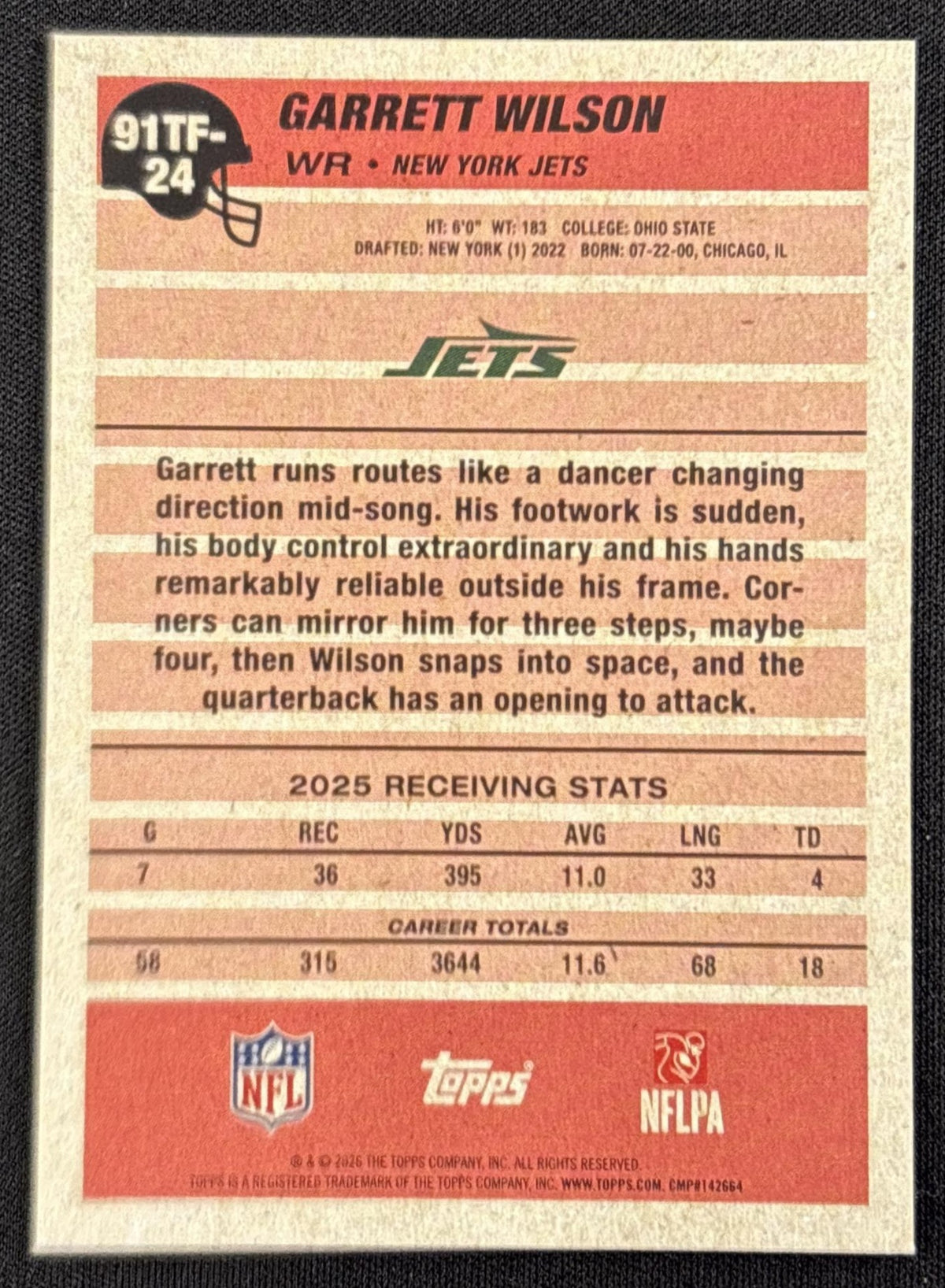 Garrett Wilson 2026 Topps 1991 Pink /1000 Jets