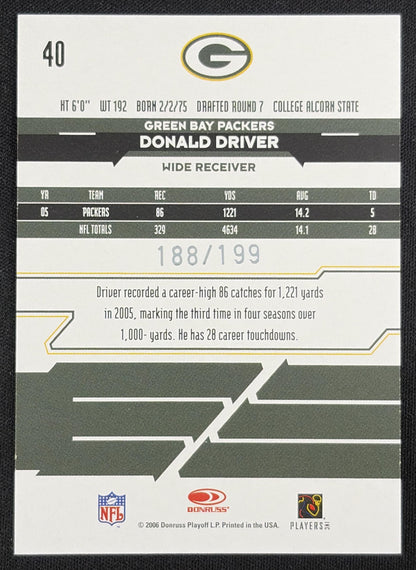 Donald Driver 2006 Leaf Rookies & Stars Longevity Silver /199 Packers