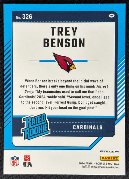 Trey Benson 2024 Donruss Optic Rated Rookie Preview Red Wave Cardinals Sports Trading Cards