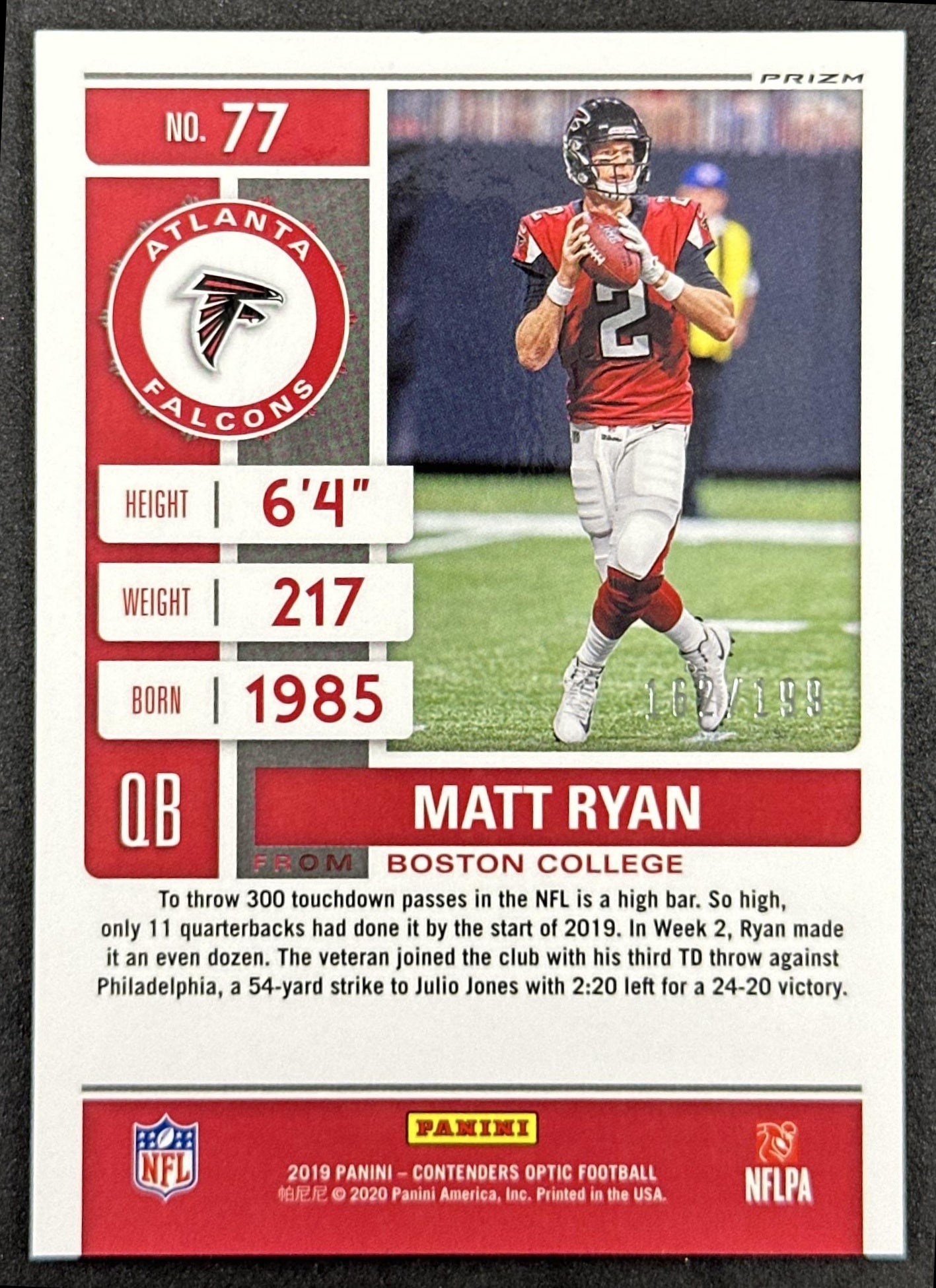 Matt Ryan 2019 Panini Contenders Optic Red /199 Falcons