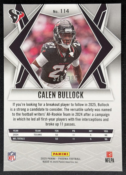 Calen Bullock 2025 Panini Phoenix Light Blue Pyramids Prizm /385 Texans Sports Trading Cards