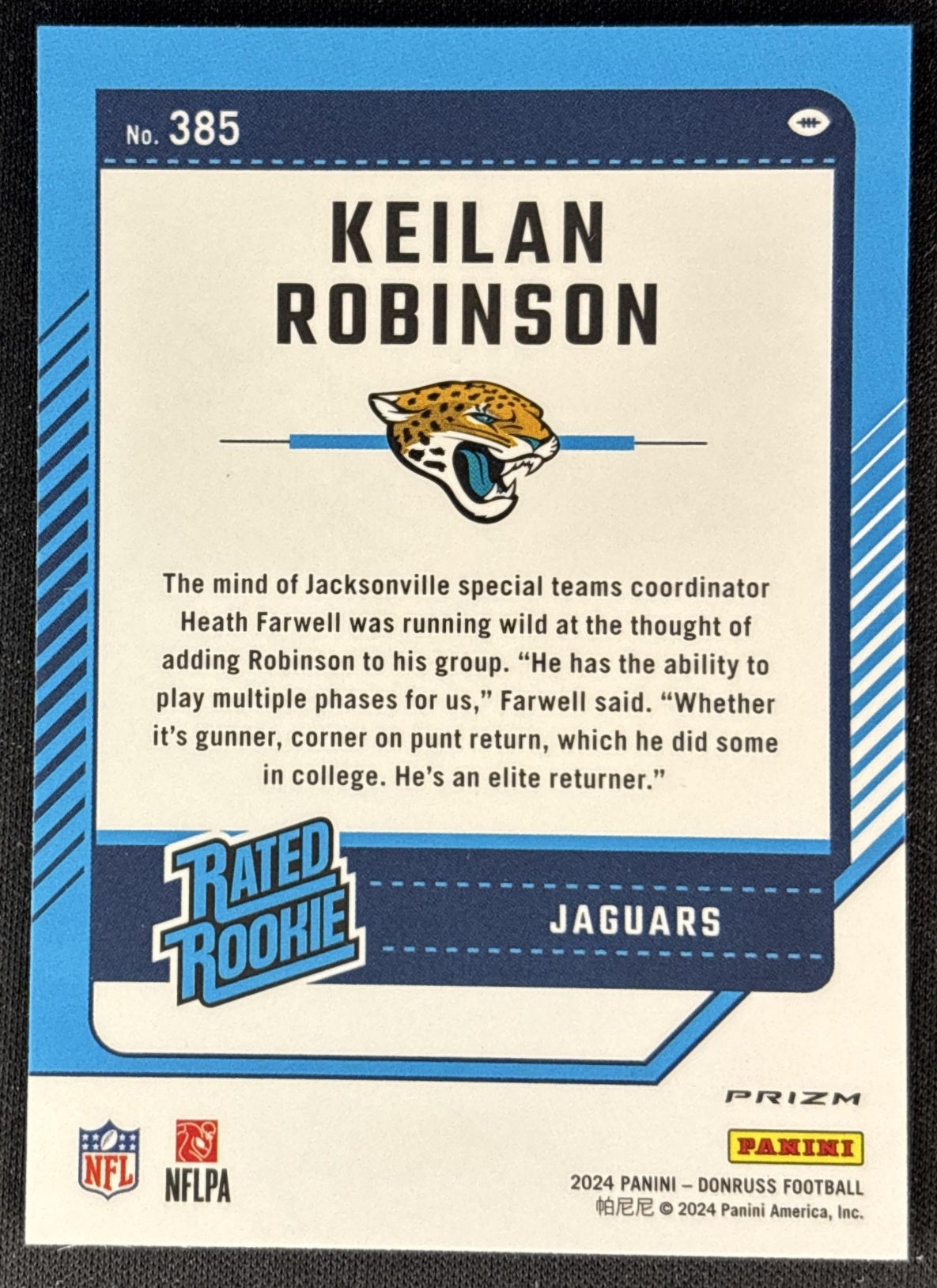 Keilan Robinson 2024 Panini Donruss Optic Rated Rookie Preview Red Wave Jaguars