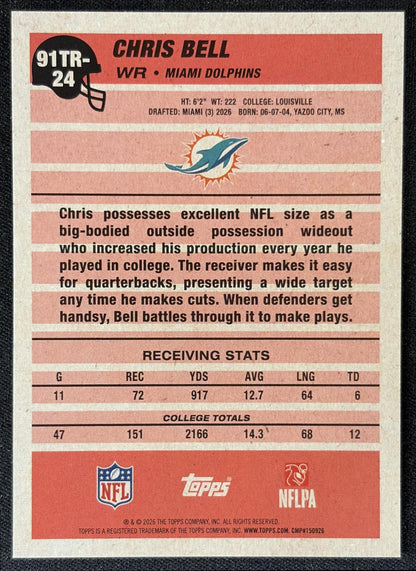 Chris Bell 2026 Topps 1991 Rookie Dolphins back
