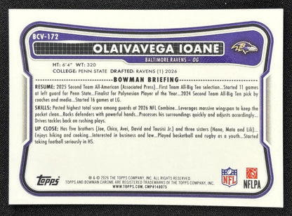 Olaivavega Ioane 2026 Bowman Chrome NFL Mojo Refractor Ravens back