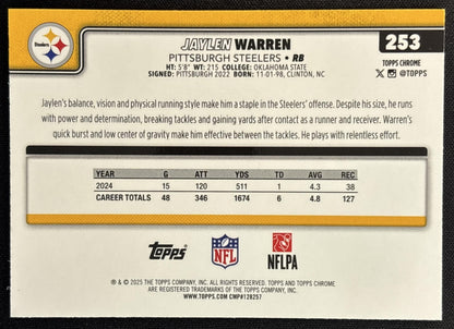 Jaylen Warren 2025 Topps Chrome Neon Pulse Refractor Steelers