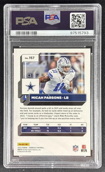 Micah Parsons 2022 Panini Donruss Season Stat Line /79 PSA 8 Cowboys Sports Trading Card