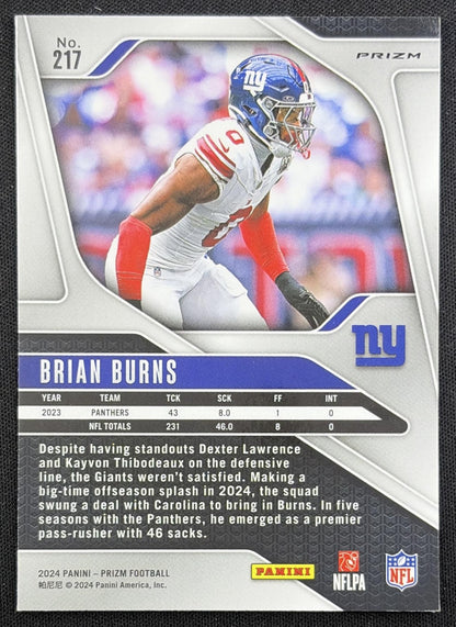 Brian Burns 2024 Panini Prizm Green Wave Giants