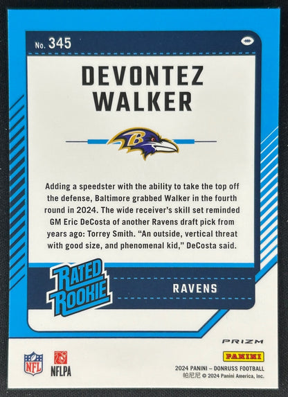 Devontez Walker 2024 Donruss Optic Rated Rookie Preview Red Wave Ravens Sports Trading Cards