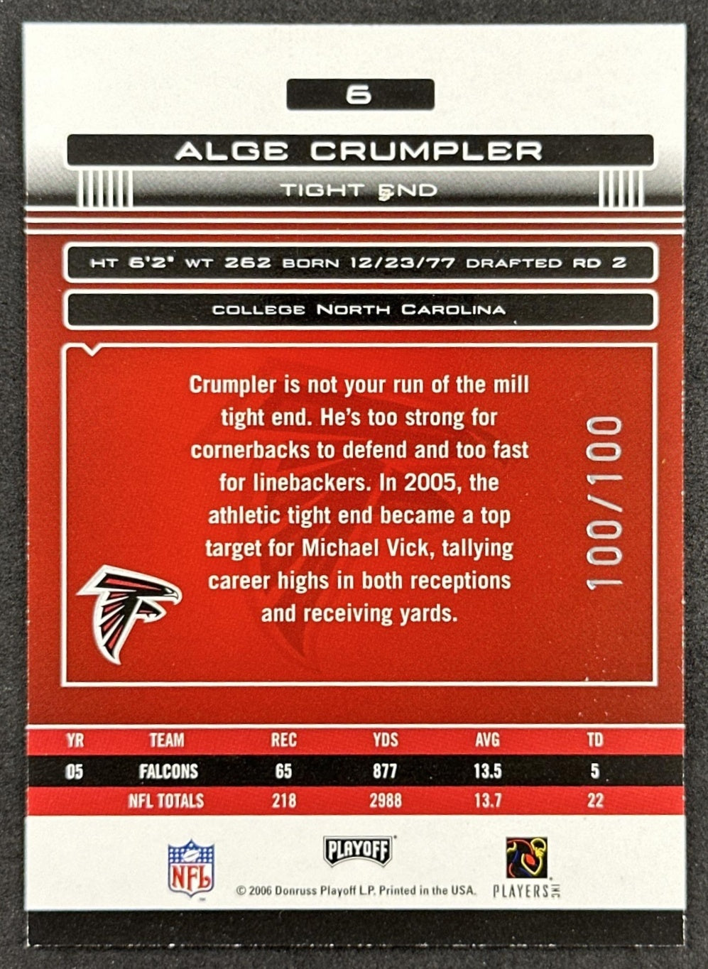 Alge Crumpler 2006 Absolute /100 Falcons back