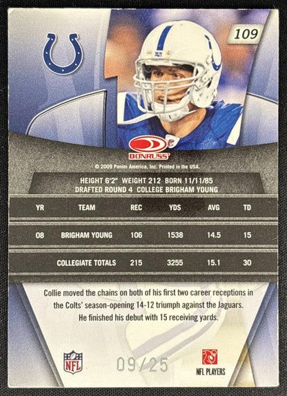 Austin Collie 2009 Panini Donruss Gridiron Gear Platinum X's /25 Colts back