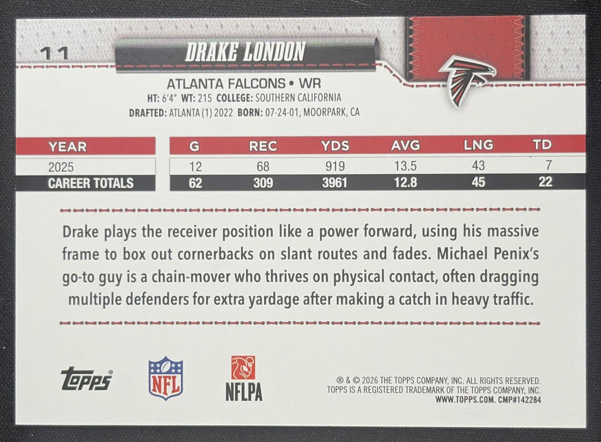Drake London 2026 Topps Fanatics Foil Falcons Sports Trading Card