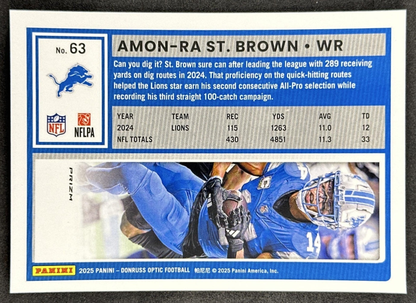 Amon-Ra St. Brown 2025 Panini Donruss Optic Stars Prizm Lions back