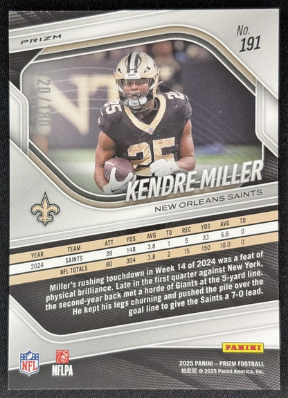 Kendre Miller 2025 Panini Prizm Pigskin /180 Saints back