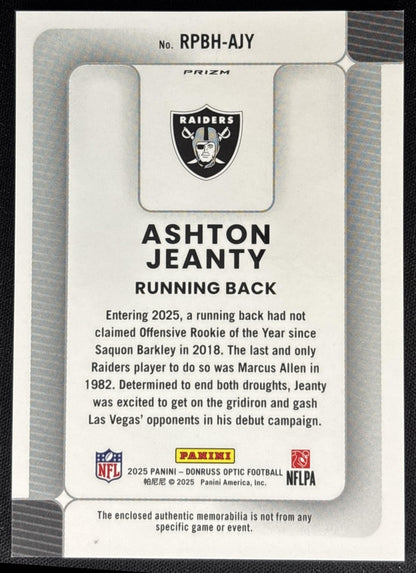 Ashton Jeanty 2025 Panini Donruss Optic Rookie Phenoms Blue Hyper Prizm Raiders Sports Trading Cards
