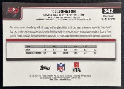 Tez Johnson 2025 Topps Chrome Rookie Pulsar Refractor Buccaneers Sports Trading Cards