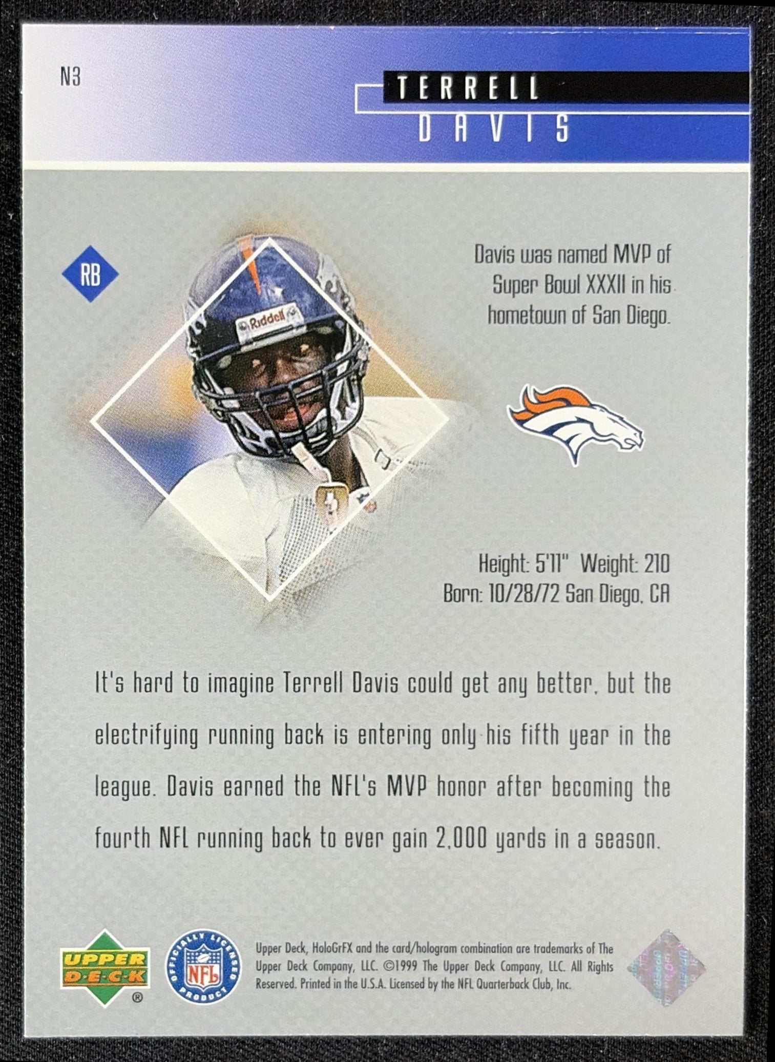Terrell Davis 1999 Upper Deck HoloGrFX NFL 24/7 Broncos