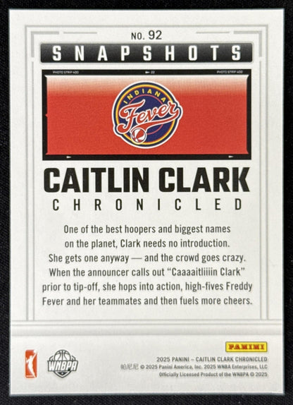 Caitlin Clark 2025 Panini Chronicled Snap Shots Fever 92 Sports Trading Card