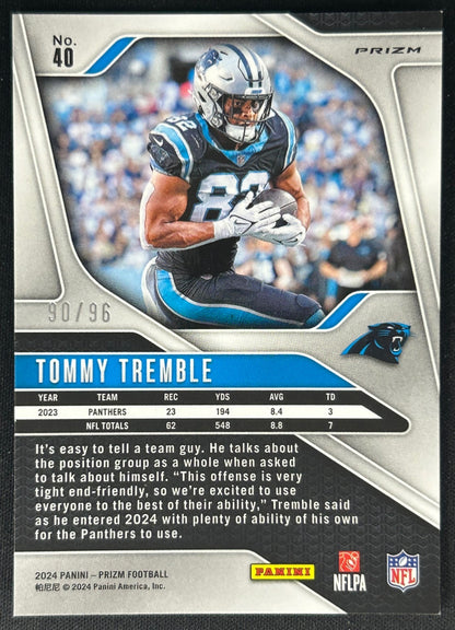 Tommy Tremble 2024 Prizm Blue Sparkle /96 Panthers sports trading card (back)