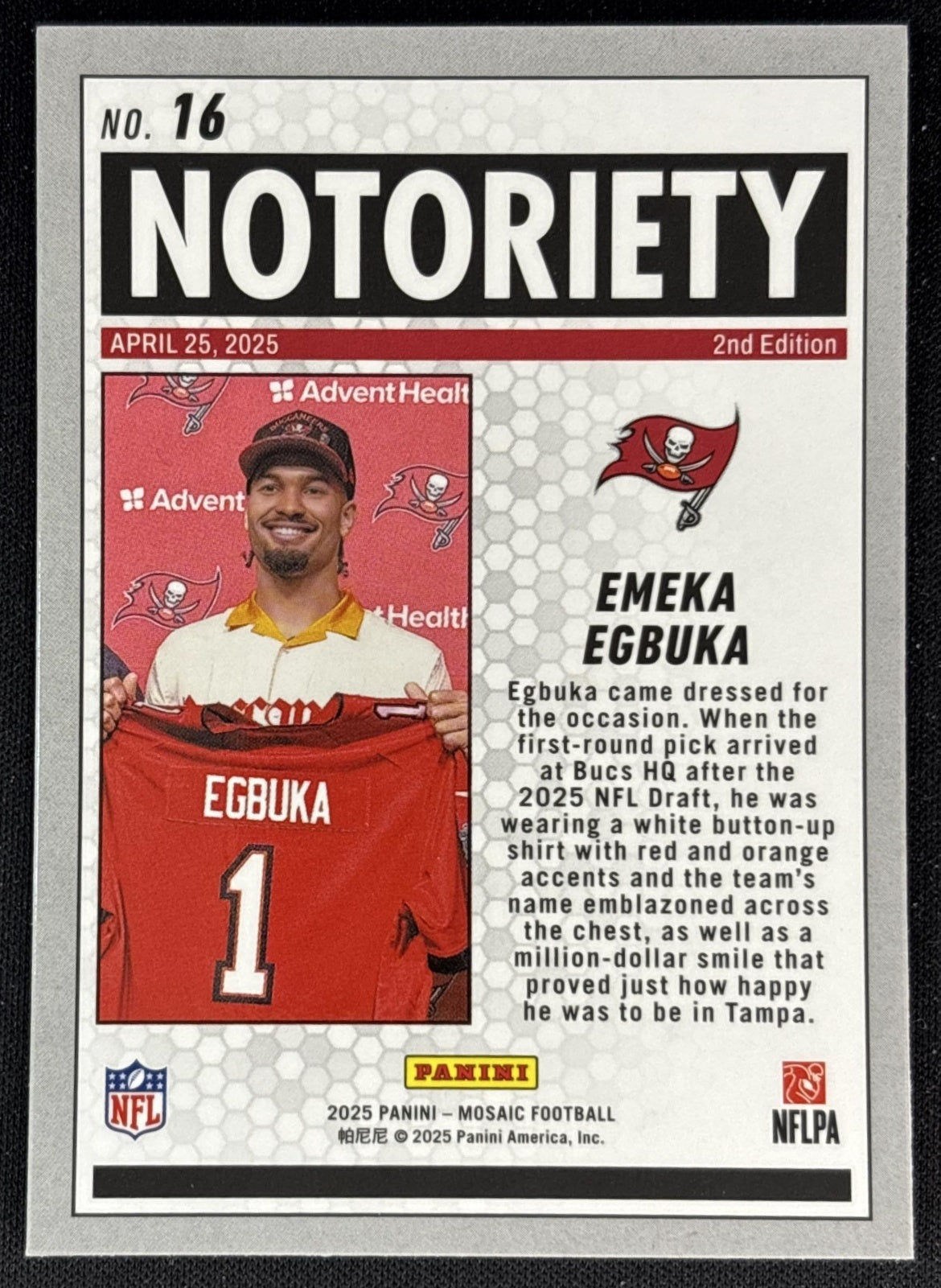 Emeka Egbuka 2025 Panini Mosaic Notoriety Mosaic Prizm Buccaneers back