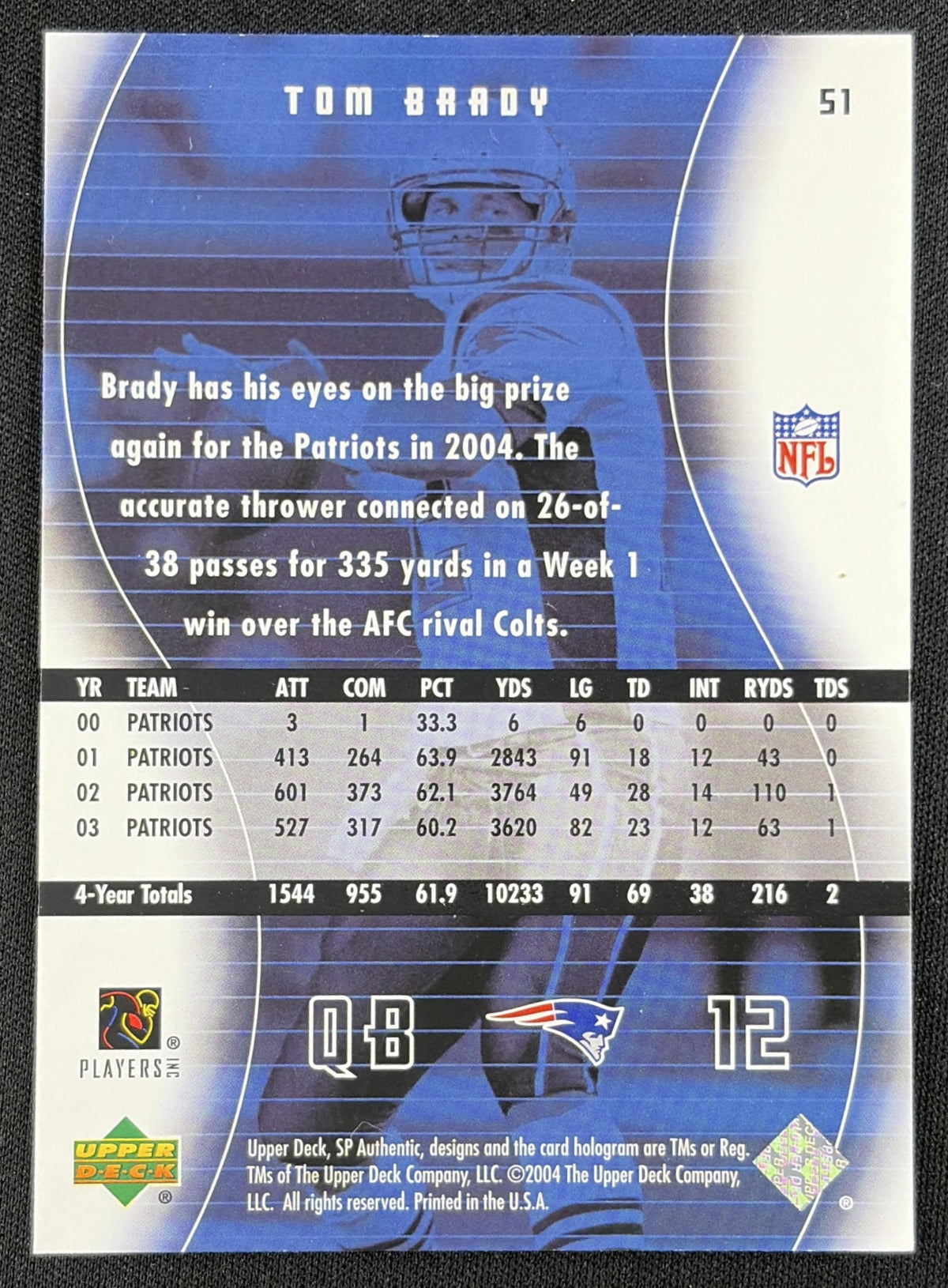 Tom Brady 2004 SP Authentic Patriots
