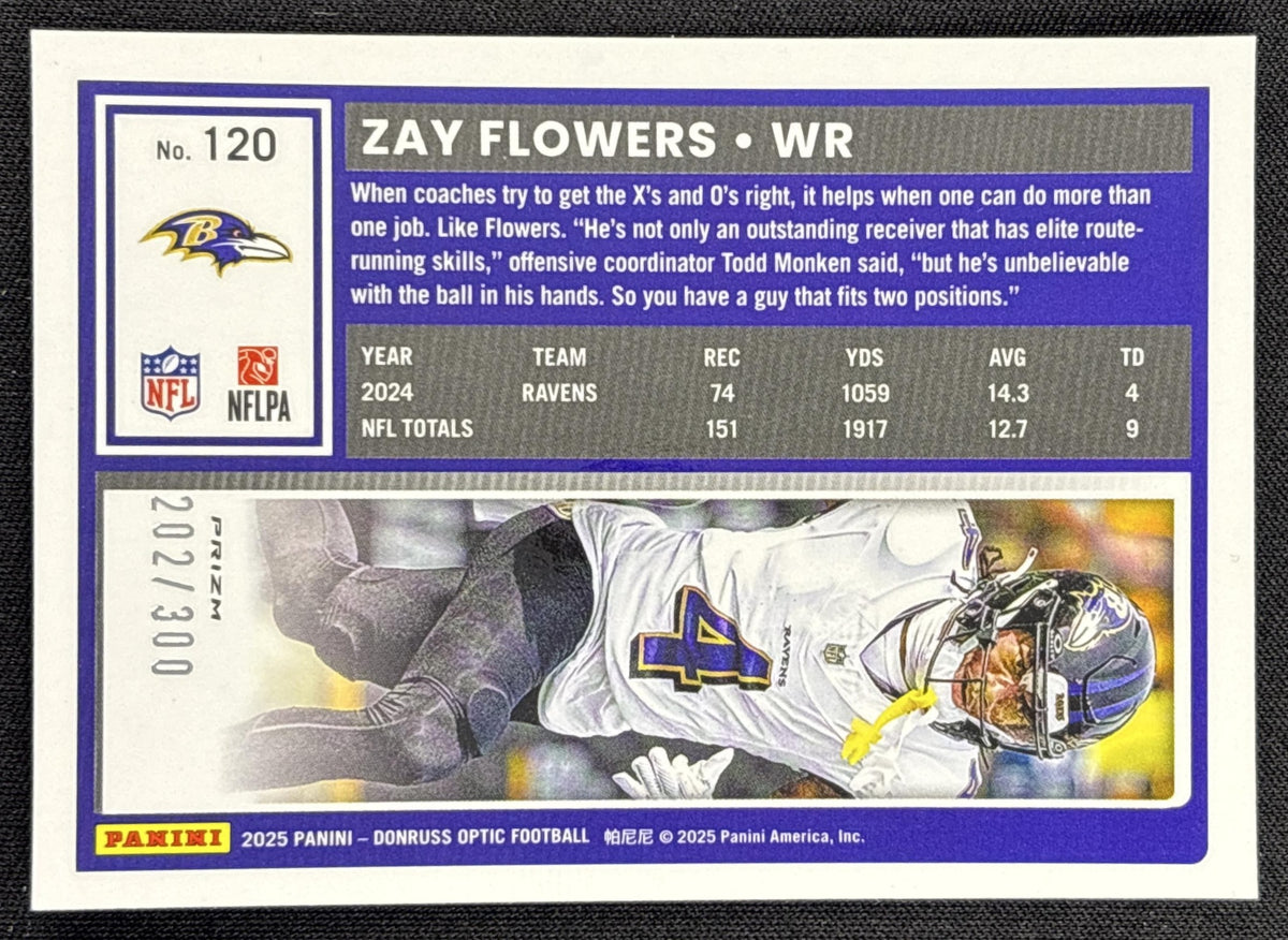 Zay Flowers 2025 Panini Donruss Optic Wave Prizm /300 Ravens